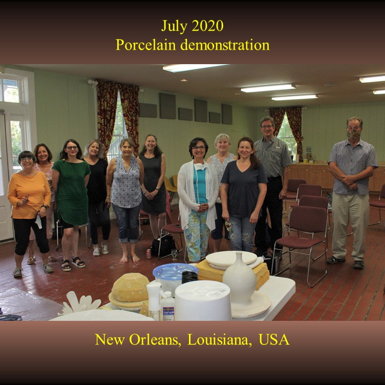 Antoinette Badenhorst presented a porcelain demonstration in the Episcopal church in New Orleans in July 2020. Potters learned how to use the Diva of clay (porcelain) for wheel throwing and hand building clay projects.