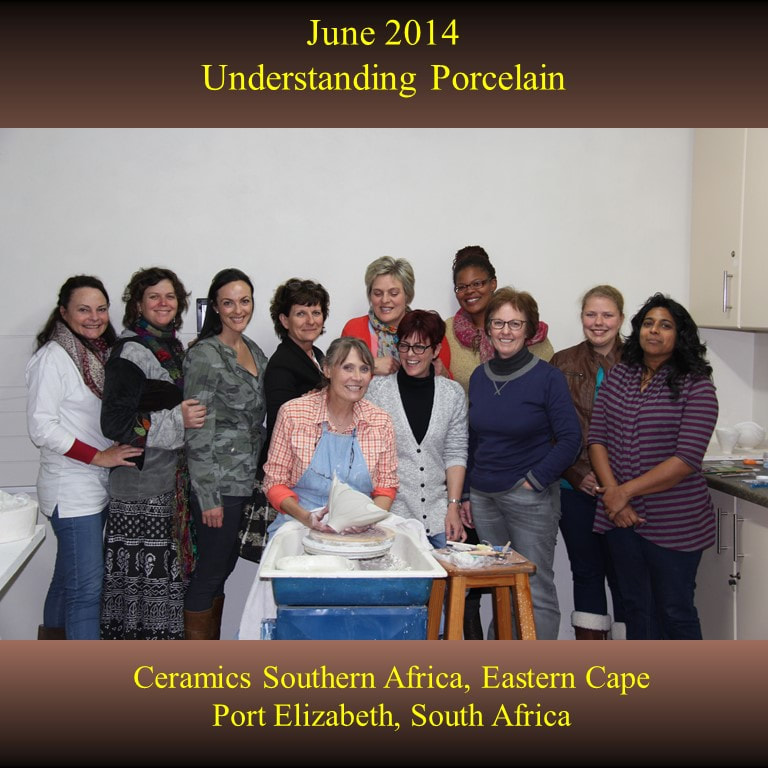Antoinette Badenhorst presented an Understanding porcelain workshop for Ceramics Southern Africa and the East Cape potters in Port Elizabeth South Africa in June 2014. Hand buildin and wheel throwing clay projects were included in the hands-on class.