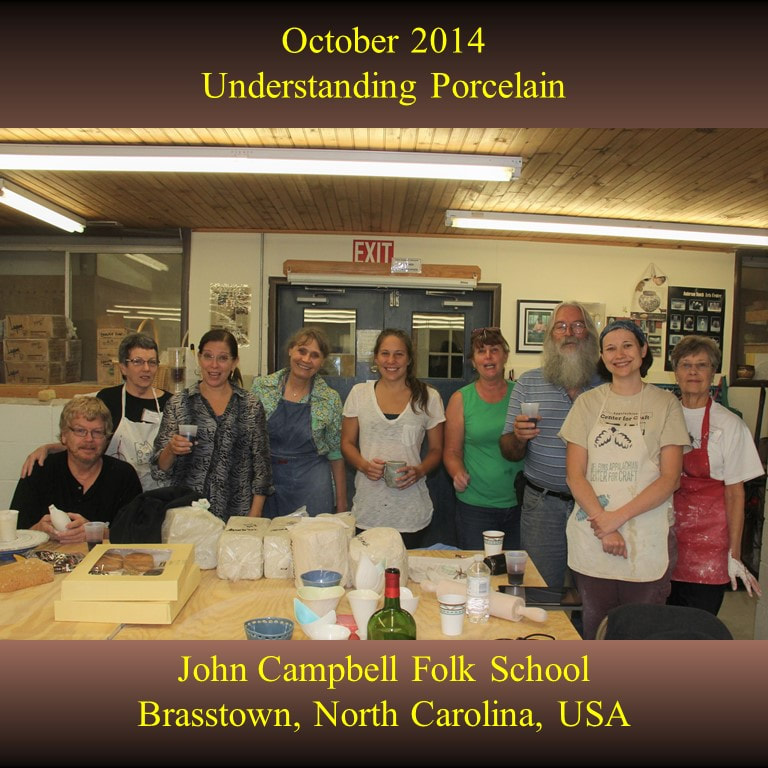 Antoinette Badenhorst presented an Understanding porcelain workshop at John Campbell Folk School in Brasstown, North Carolina in October 2014. Potters learned how to use porcelain for wheel throwing and hand building clay projects.