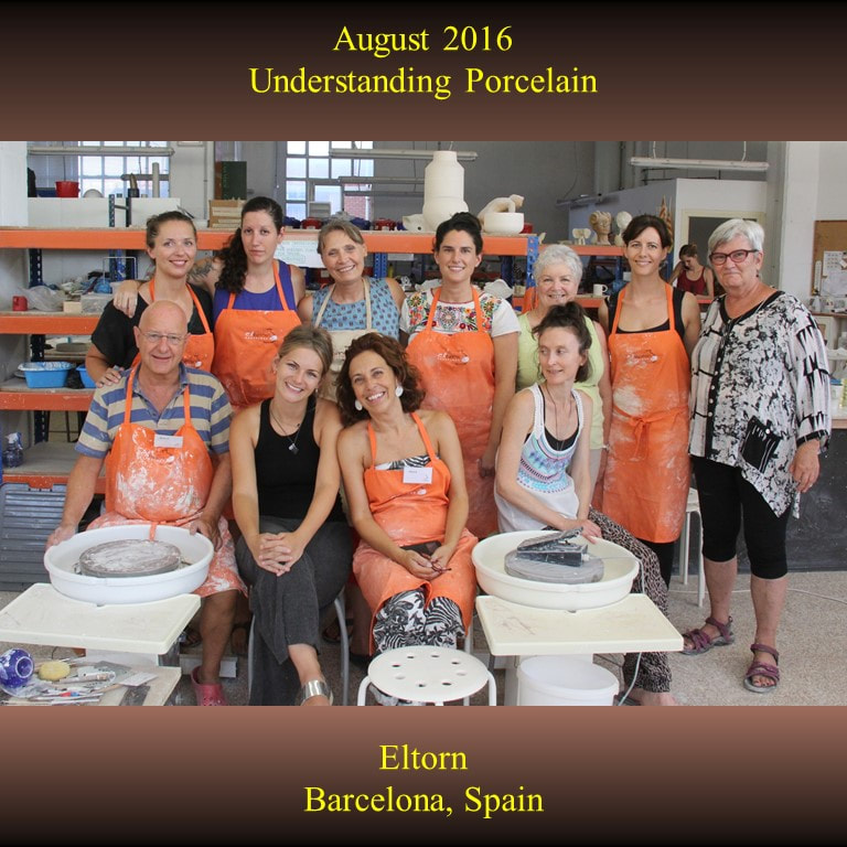 Antoinette Badenhorst presented an Understanding porcelain workshop at ElTorn in Barcelona, Spain in August 2016. Potters learned how to use the Diva of clay (porcelain) for the wheel throwing and hand building clay projects that were included in the hands-on class.