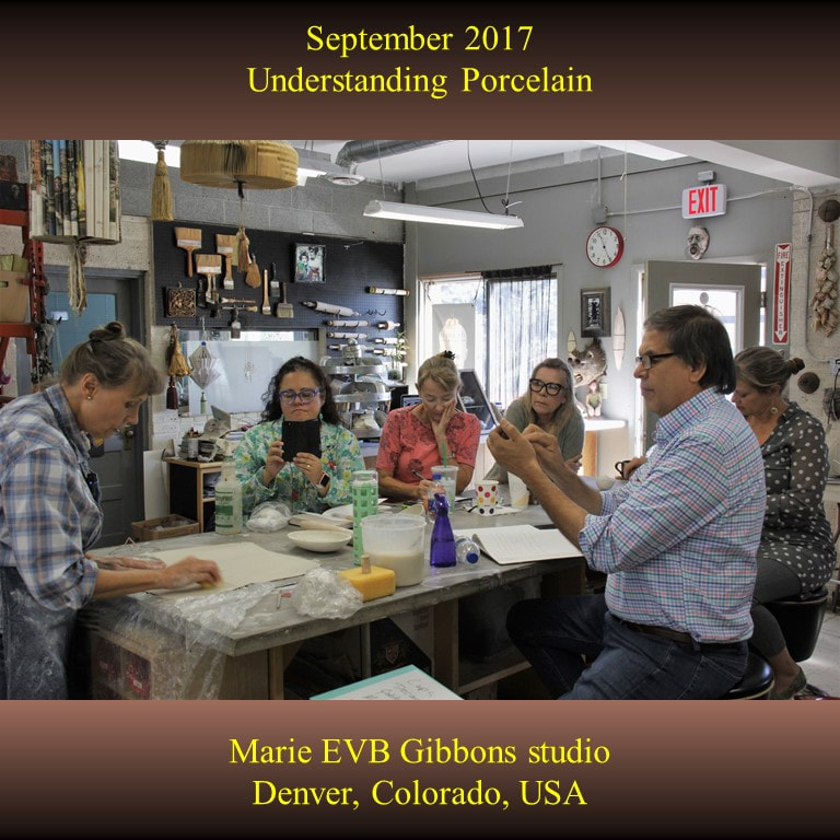 Antoinette Badenhorst presented an Understanding porcelain workshop in Marie EVB Gibbons Studio in Denver, Colorado in September 2017 where she taught potters how to use the Diva of clay (porcelain) for wheel throwing and hand building clay projects that were included in the hands-on class.